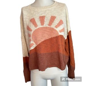 Lou & Grey Cropped Sweater Sunset Cream and Terracotta Size Medium